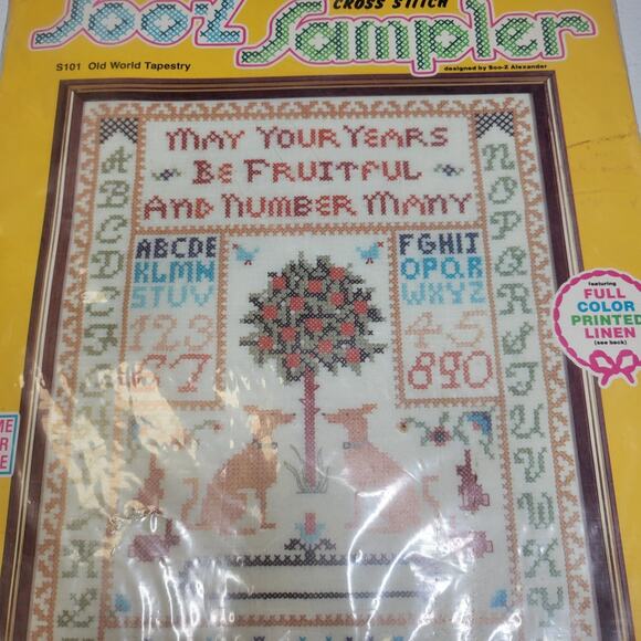 SOO-Z SAMPLER Old World Tapestry - Sealed - Vintage Cross Stitch - 14" x 18" - Picture 2 of 5